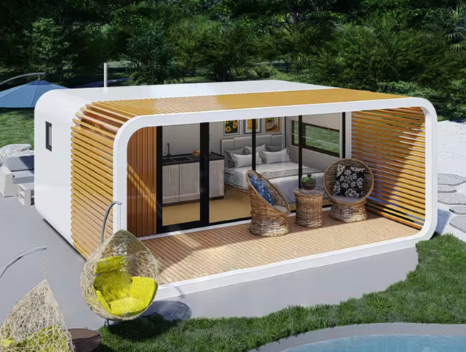 Luxurious Prefab Pod Shaped Prefabricated Movable Steel Structure Container Homes Apple Cabin Kit Houses